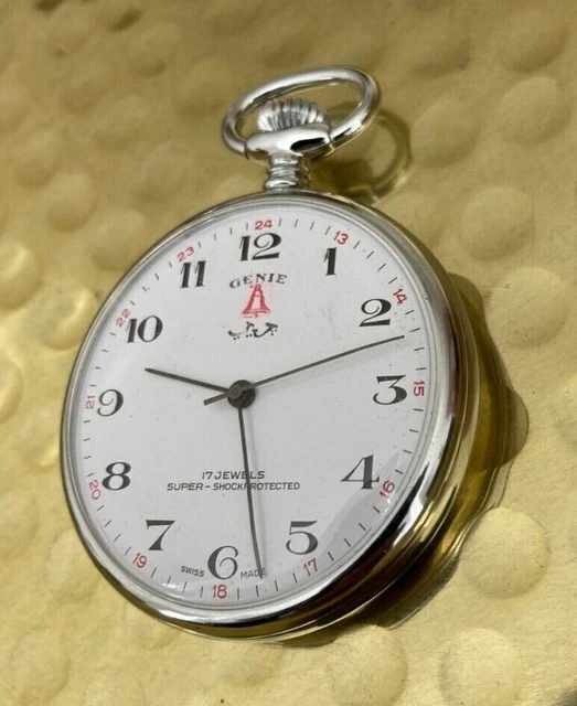 VINTAGE GENIE SWISS Made 17 Jewels Incabloc Mechanical Pocket